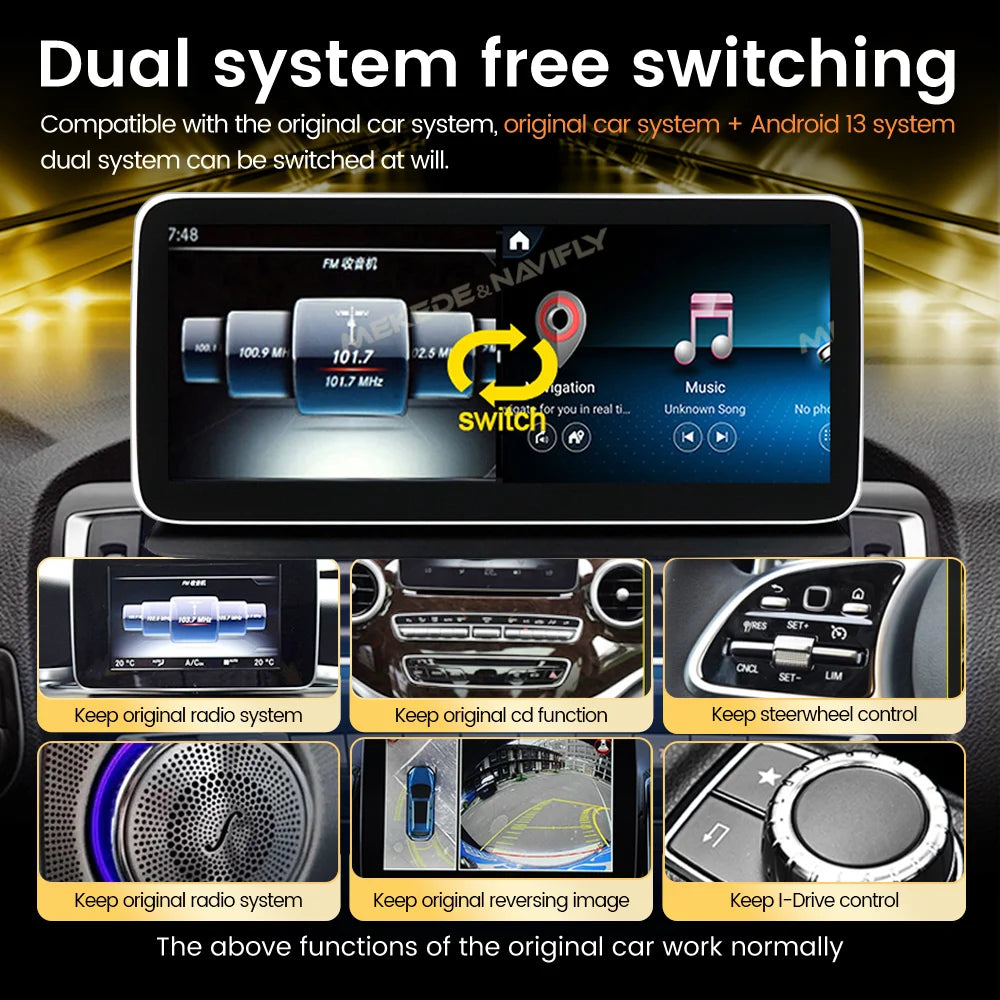 NaviFly Android 14 Auto Car GPS Navigation Stereo Radio For Mercedes-Benz C-Class W205 GLC X253 V-Class W446 Wireless CarPlay 4G