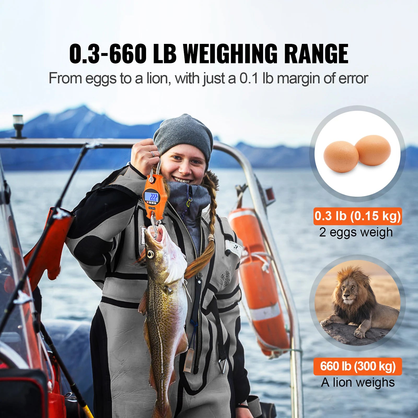 SucceBuy 300/400kg Digital Crane Scale Industrial Hanging Scale Handheld Mini Crane with Hooks Screen for Outdoor Fishing Garage