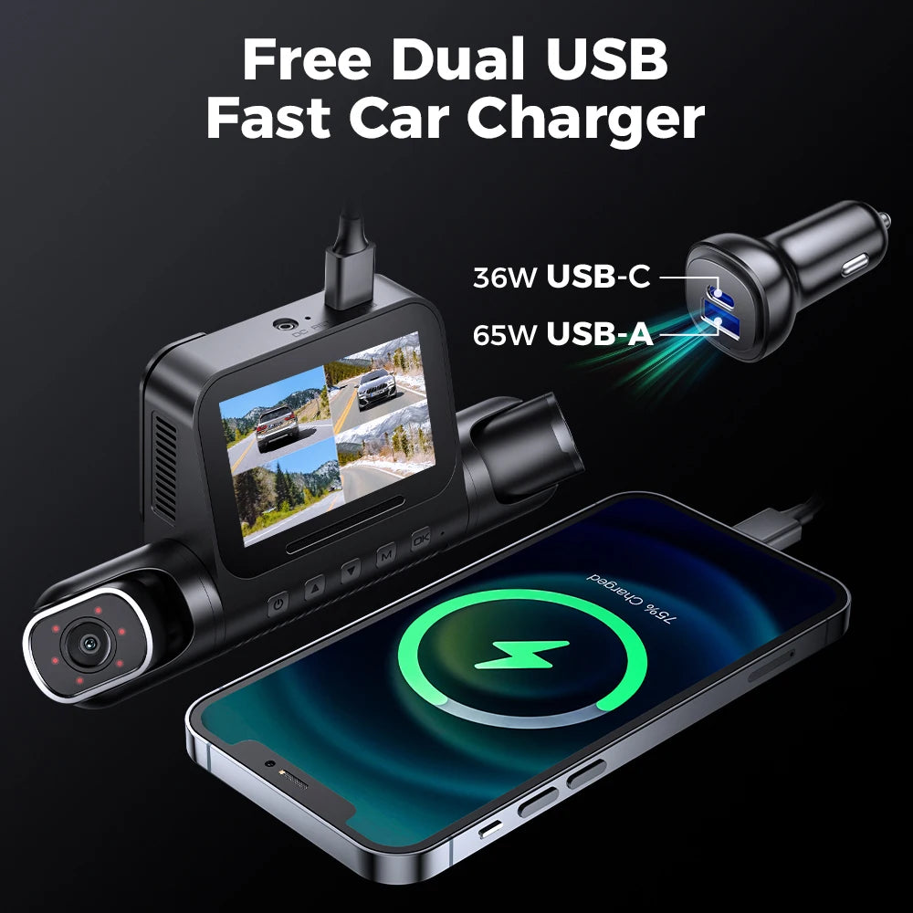 AZDOME Dash Cam M660 2K+3*1080P 4CH Car DVR GPS 5G Wifi Built-in 128GB eMMC Voice Control 24H Parking Monitor Super Night Vision