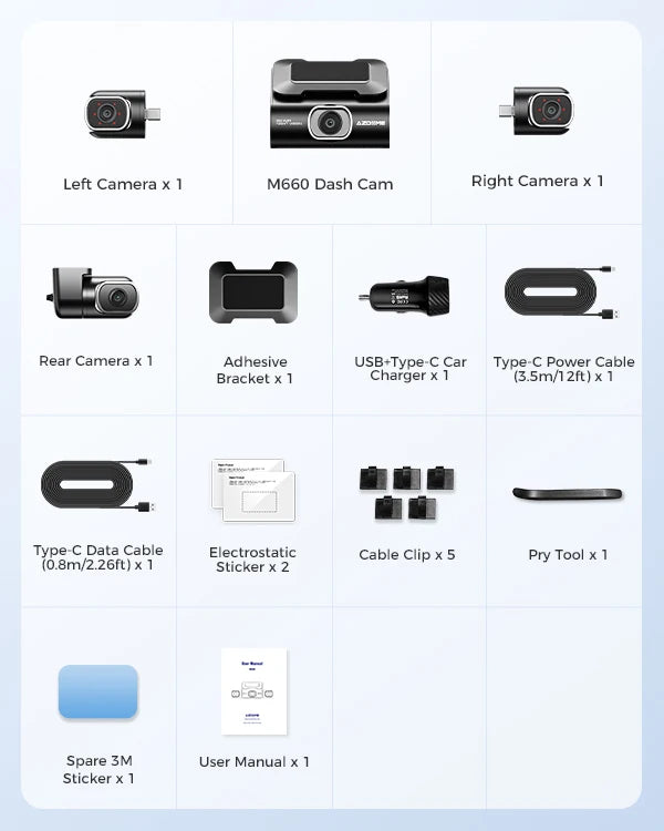AZDOME Dash Cam M660 2K+3*1080P 4CH Car DVR GPS 5G Wifi Built-in 128GB eMMC Voice Control 24H Parking Monitor Super Night Vision