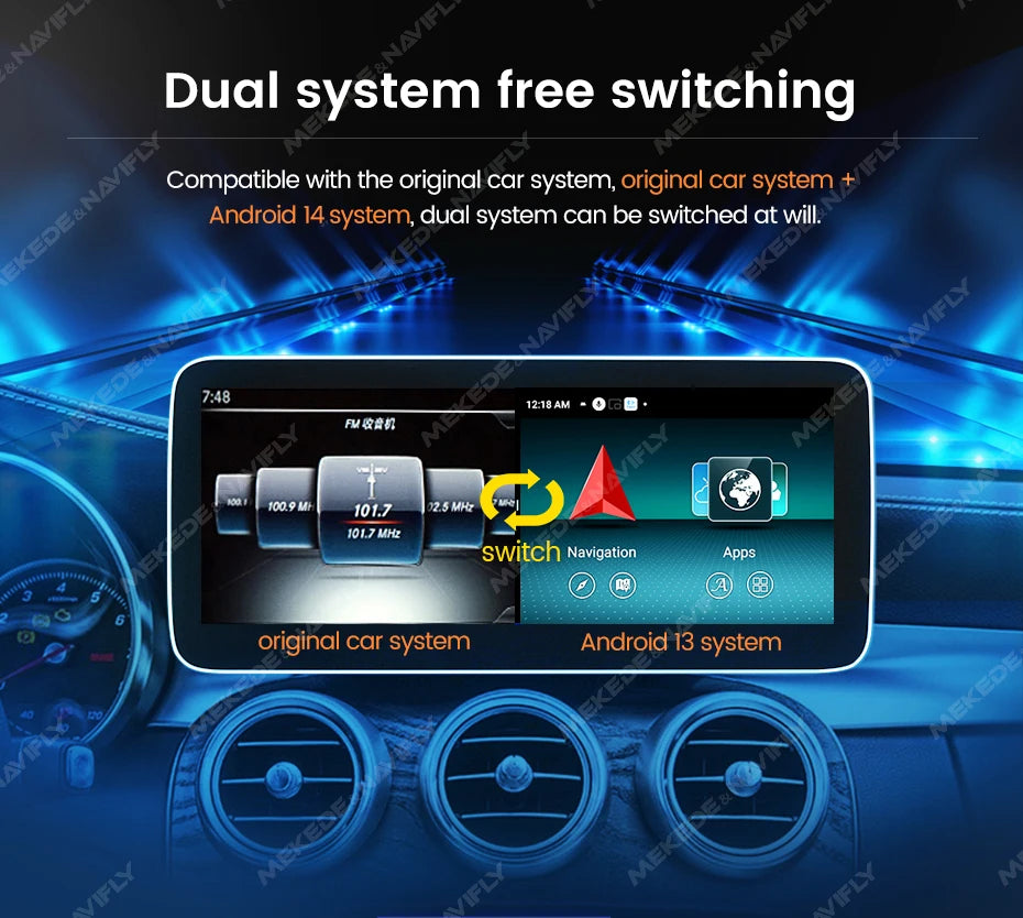 NaviFly Android 14 Auto Car GPS Navigation Stereo Radio For Mercedes-Benz C-Class W205 GLC X253 V-Class W446 Wireless CarPlay 4G