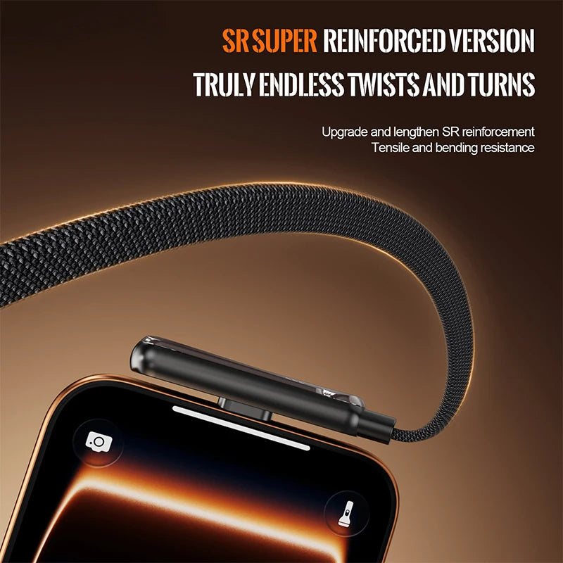 240W L-Shaped Gaming Charger Cable with Phone Stand Braided Fast Charging Cord for Mobile Gaming All-in-One Cable for iphone