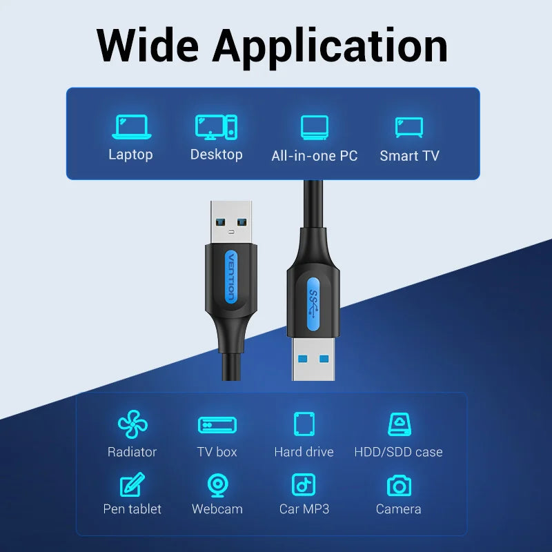 Vention USB Male to Male Extension Cable 2.0 3.0 High Speed Data Transfer USB Cable Extender for Radiator Car Speaker HD Webcom