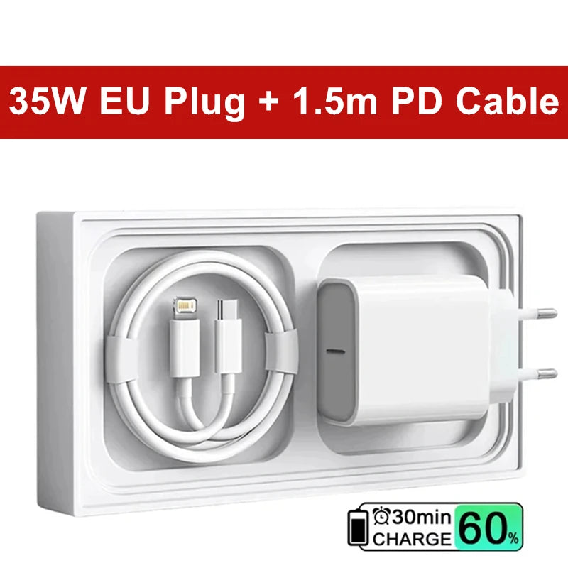 35W PD Fast USB-C Charger For iPhone 13 14 Pro Max 11 12 mini X XR XS Max 8 Plus Rapid Charging Phone Charger Cable 1m 1.5m 2m