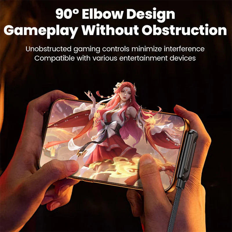 240W L-Shaped Gaming Charger Cable with Phone Stand Braided Fast Charging Cord for Mobile Gaming All-in-One Cable for iphone