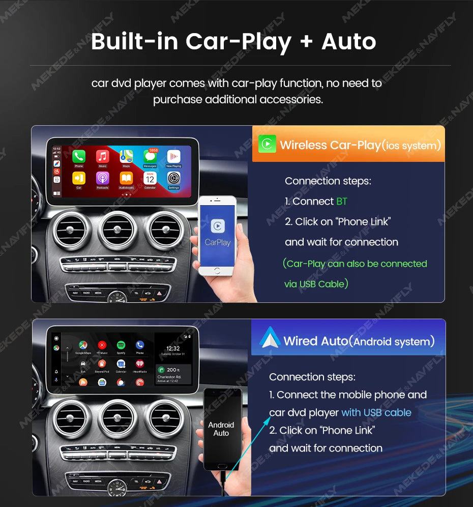 NaviFly Android 14 Auto Car GPS Navigation Stereo Radio For Mercedes-Benz C-Class W205 GLC X253 V-Class W446 Wireless CarPlay 4G