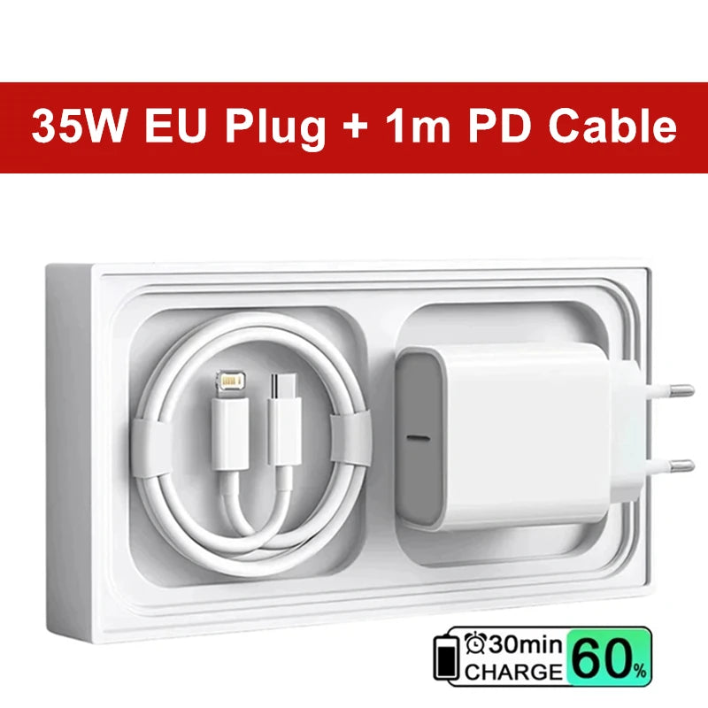 35W PD Fast USB-C Charger For iPhone 13 14 Pro Max 11 12 mini X XR XS Max 8 Plus Rapid Charging Phone Charger Cable 1m 1.5m 2m