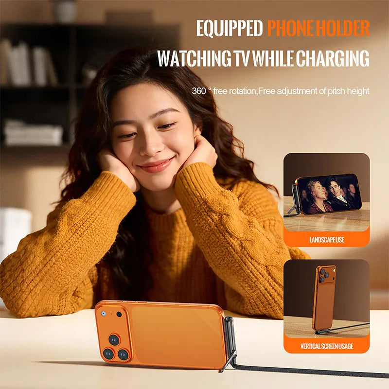 240W L-Shaped Gaming Charger Cable with Phone Stand Braided Fast Charging Cord for Mobile Gaming All-in-One Cable for iphone